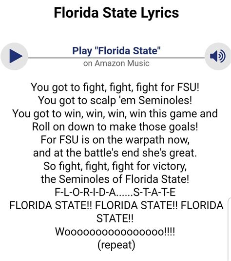 florida state song lyrics printable